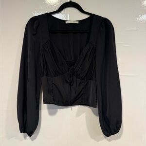 Abercrombie and Fitch black corset puff sleeve crop‎ top